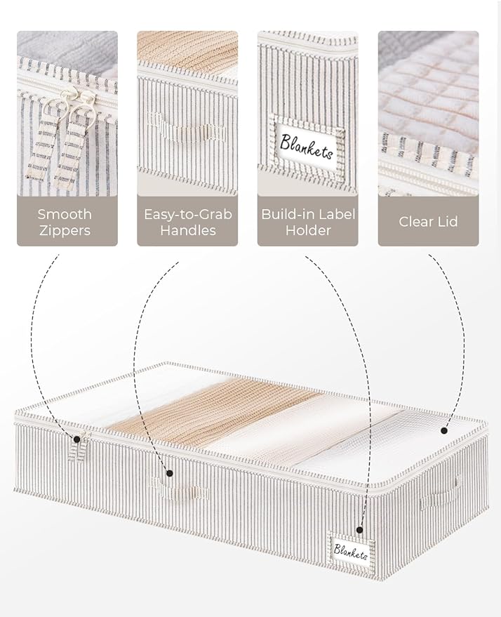 StorageWorks Large Under Bed Storage Containers with Handles and Label Holder, 2 Pack Ultra-thick Fabric Underbed Bins, Closet Organizer for Clothes, Blankets, Sweater