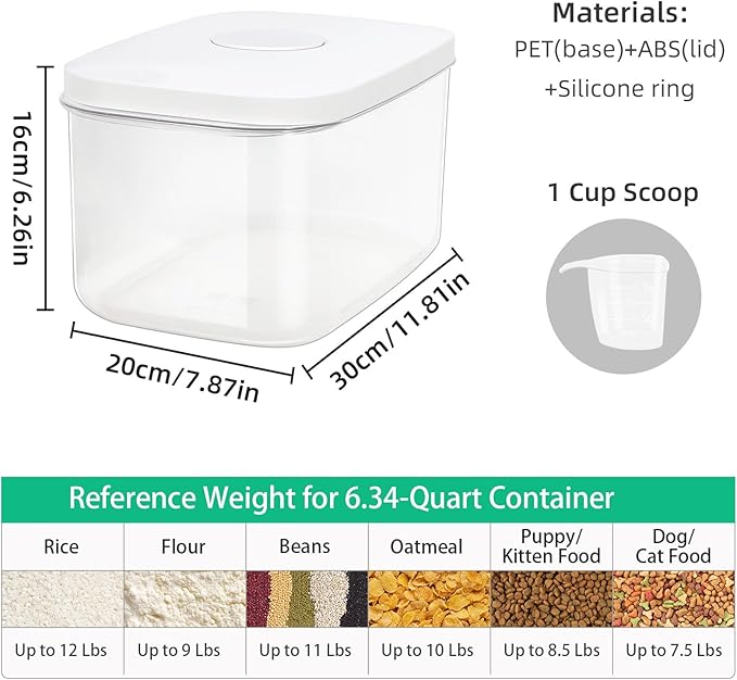 TBMAXS Airtight Flour Container 6.34 QT, Clear PET Plastic Food Storage Container Bin with Pop Up Lids For Rice Flour Sugar, Dry Food Holder for Kitchen Pantry Organization and Storage