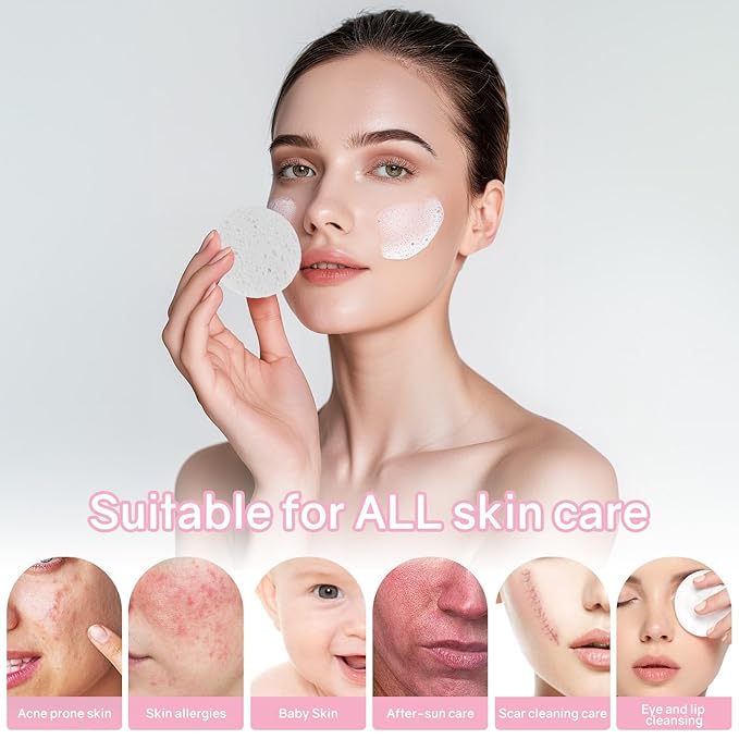 30-Count Compressed Facial Sponges,100% Natural Cellulose Cosmetic Make Up Sponges for Face Daily Facial Cleansing,Exfoliating,Makeup Removal(White)