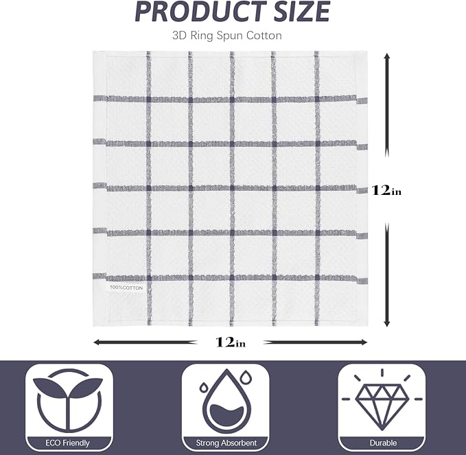 Nialnant 6 Pack Kitchen Dish Cloths, 100% Cotton Dish Towels for Kitchen, Quick Drying Dish Rags for Washing Dishes, Absorbent Cleaning Rags-12x12 Inches,Purple Plaid