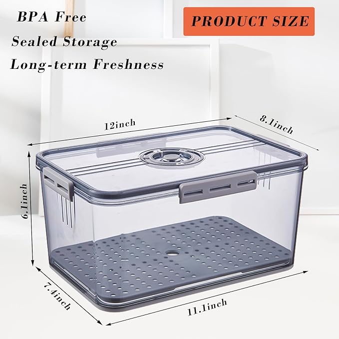 Bread Box Bread Boxes with Lid for Kitchen Counter, Airtight Loaf Bread Storage Container,Large Time Recording Bread Keeper for Homemade Bread, Toast, Bagel, Donut and Cookies (Grey)