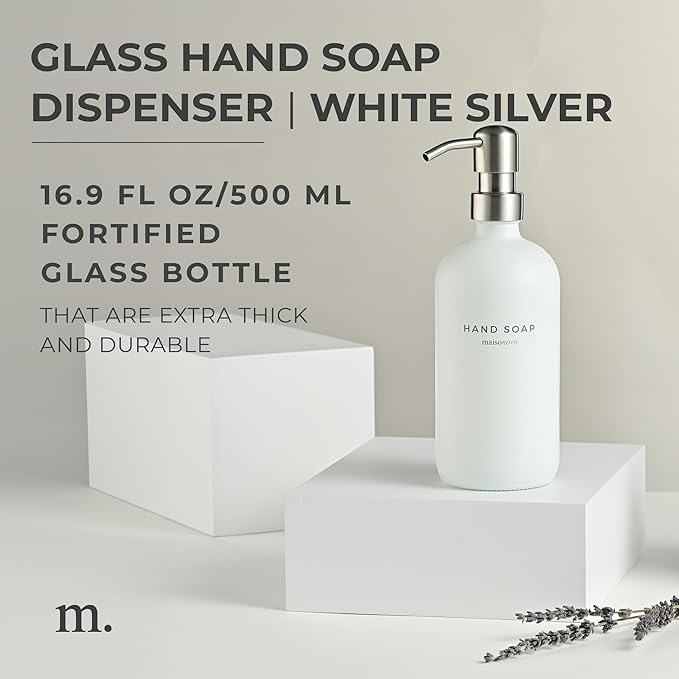 MaisoNovo Soap Dispenser 1-Piece Set | 16.9oz White Bottles with Silver Stainless Steel Pump Core