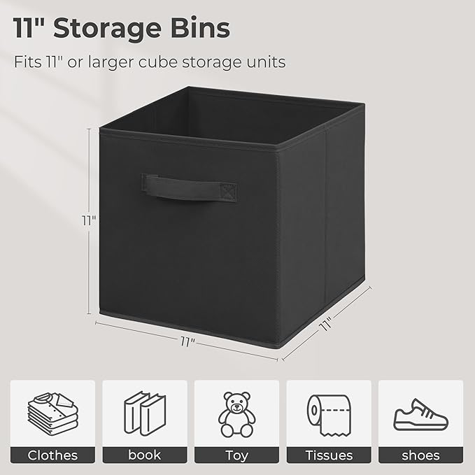 Easi 11 inch Cube Storage Bins, 4 Storage Cube Organizer, Collapsible Fabric storage cubes with Handles, Closet Storage Basket For Organization, Shelf Basket For Shelves Clothes Books, Black