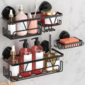 KEGII Shower Caddy Suction Cup, 3 Pack Removable Shower Shelves with Hooks & Soap Holder, No Drilling Bathroom Organizer, Waterproof Suction Storage for Inside Shower, Black