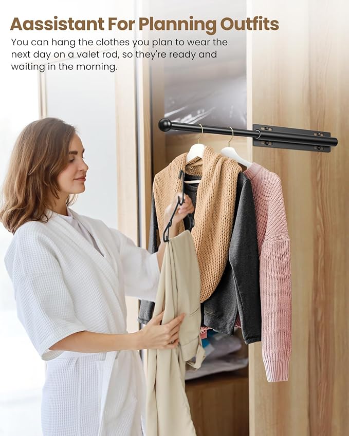 16.5" Valet Rod for Closet Pull Out, Retractable Slide Out Valet Rod Closet Organization, Aluminum Valet Clothing Hanger Rods Perfect for Suits, Dresses & Freshly Pressed Clothes, Black