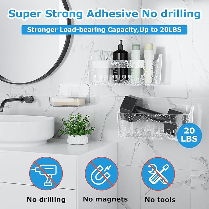 Lsnisni Shower Caddy Acrylic 3 Pack, Adhesive Clear Shower Organizer, Plastic Bathroom Shelves with Self Adhesive Tape, No Drilling, Wall Mounted for Bathroom Storage & Kitchen