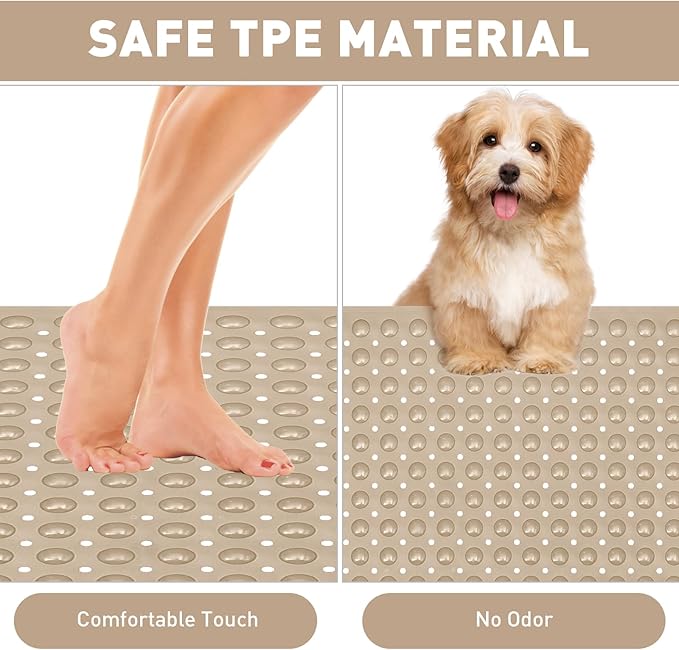 Mofonky Shower Mat Non Slip: 47.2 x 31.5 Inch Extra Large TPE Shower Mats for Inside Shower - Anti Slip Shower Stall Matt with Drain Hole and Suction Cups for Elderly