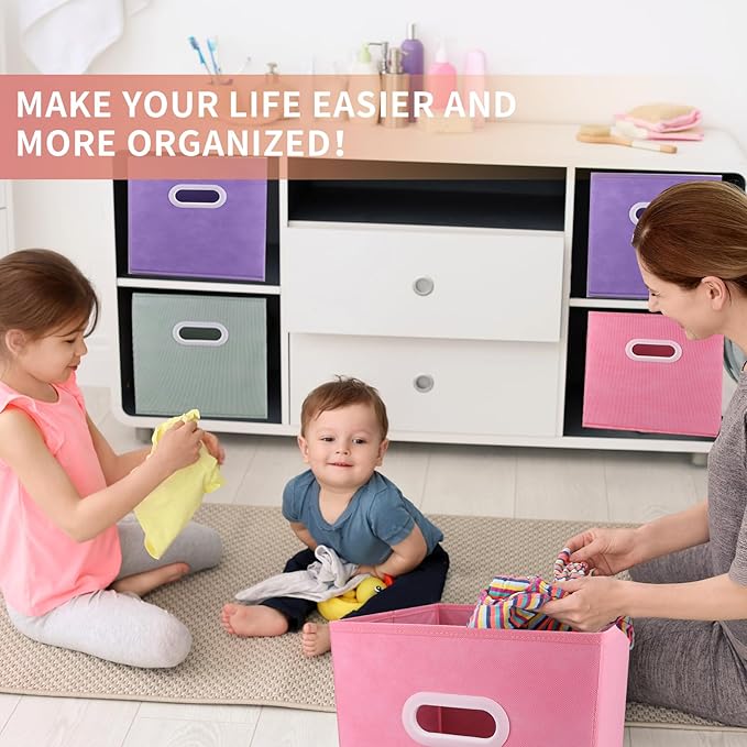 Lourome 11 inch Cube Storage Organizer, Closet Organizers and Storage Bins with Handle, Collapsible Storage Bins for Shelves, Baskets Box for Clothes, Home, Toy, Lego, Fabric, Pack of 6