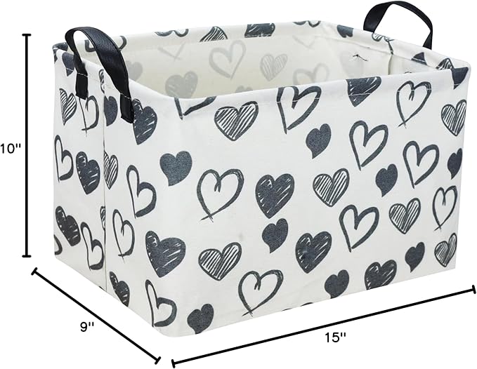 Rectangular Kids Baskets,Heart Storage Bins Organizer.Cute Storage Bin with Handles. Kids Basket,Girls Room Decor,Books Basket, Gifts Bins Empty.(Black Heart)