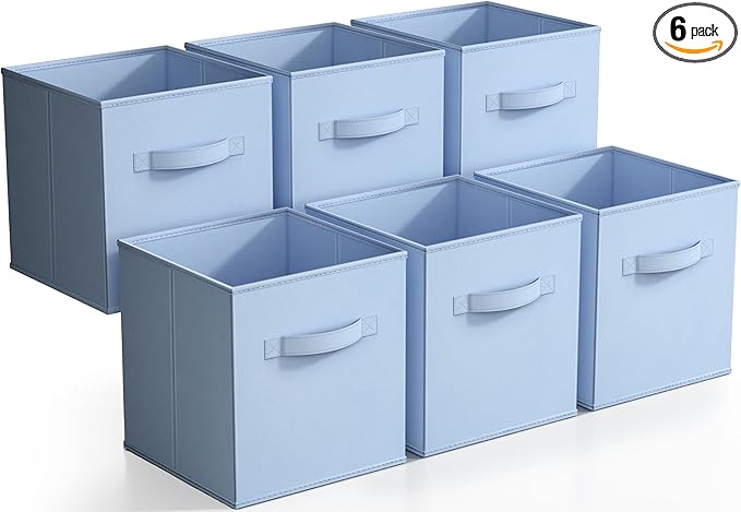 Sorbus Storage Cubes - 11 Inch Foldable Fabric Baskets for Organizing Pantry, Closet, Shelf, Toy Box, Cubby - 6 Collapsible Cloth Cube Storage Bins for Home, Nursery, Playroom, Bedroom (Pastel Blue)