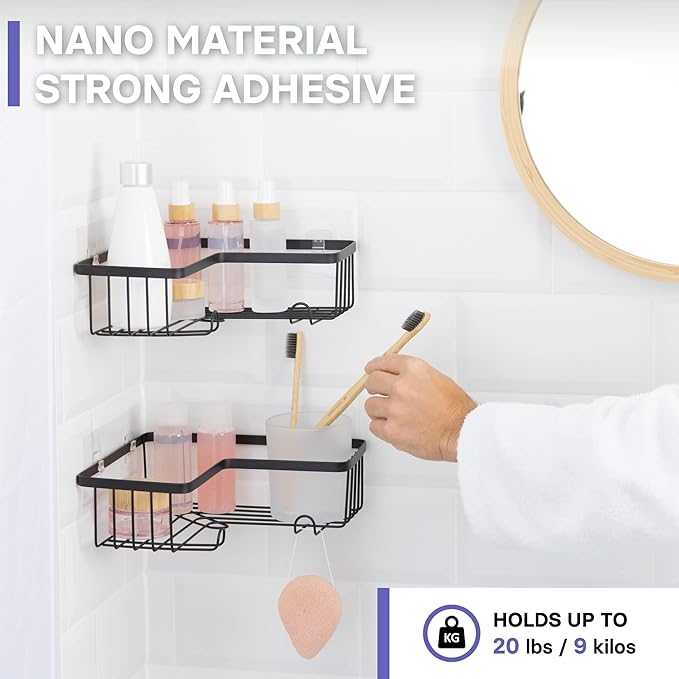 KINCMAX 4 Packs Strong Sticky Waterproof Heavy-duty Wall Adhesives Nail Free Transparent Adhesive Pad No-trace Wall Stick Adhesives Hook Strip for Shower Caddy, Kitchen Racks, Bathroom Storage Shelves