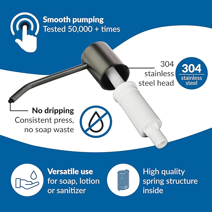 Soap Dispenser for Kitchen Sink,Matte Black Stainless Steel Countertop Dish Sink Soap Dispenser Pump with 47 '' Extension Tube kit