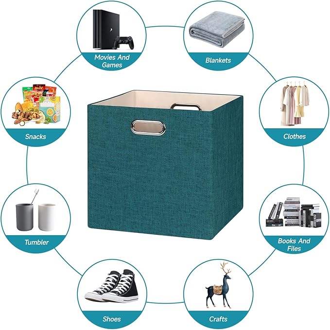 Posprica Collapsible Storage Bins,13×13 Foldable Storage Cube Boxes Fabric Drawer Fabric Storage Bins Vinyl Record Cubby Cubes with Handles for Bookcase, Closet, Shelf, Cabinet , 4 Pack