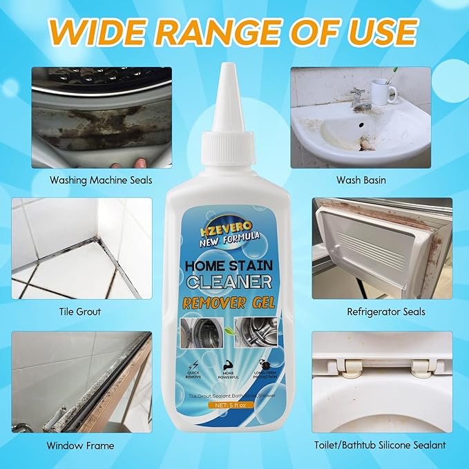 Mold Stain Remover Gel, Washing Machine Cleaner for Front Loader Washer Gasket Rubber Seal Home Stain Removal Gel for Grout, Caulk, Refrigerator, Shower, Bathtub, Bathroom Cleaning Solution (5 Fl Oz)