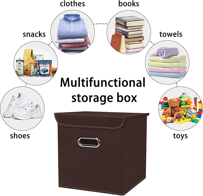 Closet Organizers Fabric Storage Bins With Lids Collapsible Cube Storages Organizer Basket With Handles,Storage Boxes for Clothes Storage,Office,Toys,3 Pack,（Coffee