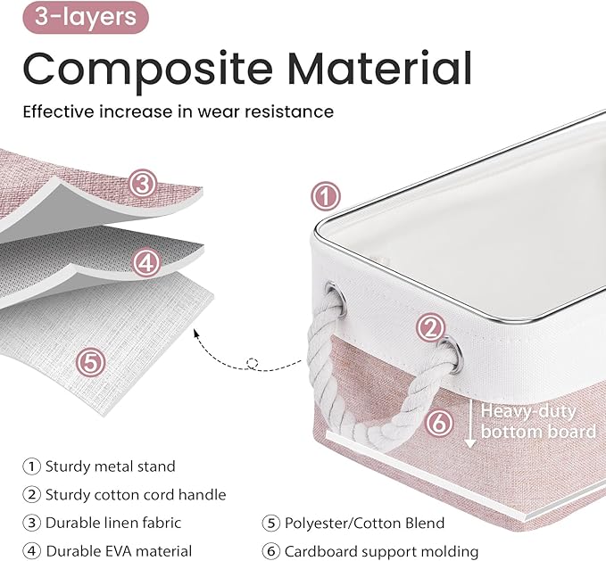 Storage Baskets for Shelves 11.8x7.9x5.2 Inch, Foldable Fabric Storage Bins with Handles, Small Storage Baskets for Organizing Closet, Office, Home Organization (3-Pack, White&Pink)