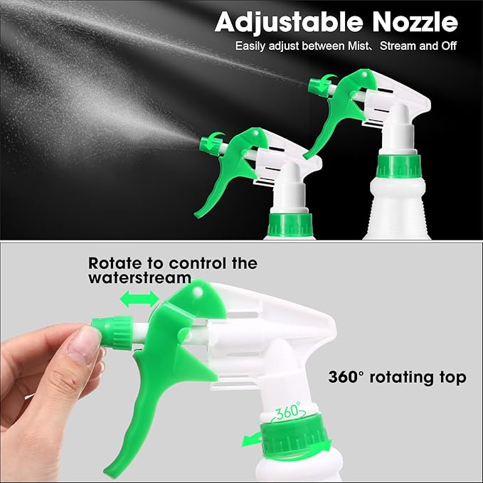 Eccliy 12 Pcs 16 Oz Plastic Spray Bottle, Adjustable Empty Reusable Sprayer for Cleaning, Planting, Water, Bathroom and Kitchen, BBQ, Commercial and Residential(Green, Yellow,Original)