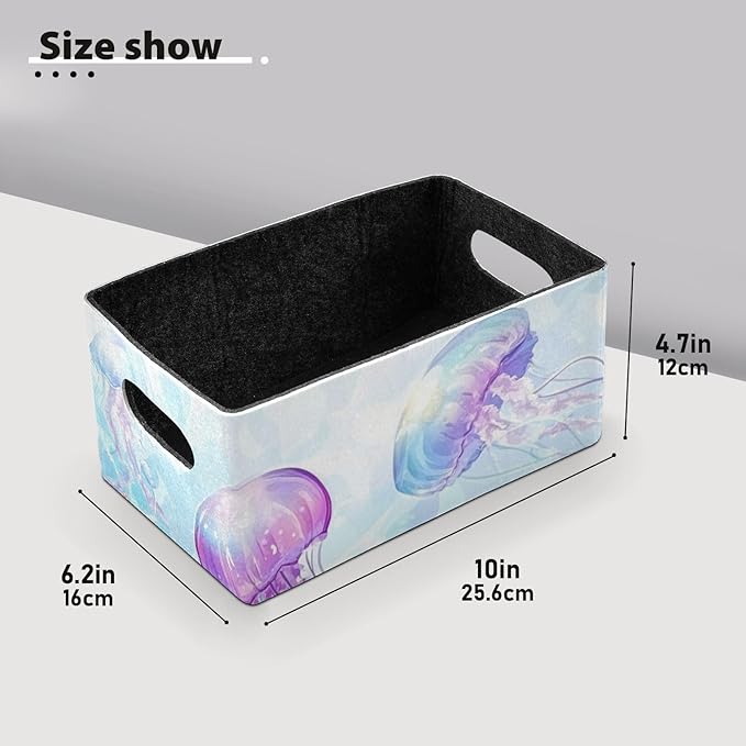 Closet Storage Bins 2 Pcs Felt Open Home Storage Containers Organizer with Handles Collapsible Shelf Basket for Home Office Craft Room Classroom Fabric Pink Cute Jellyfishes Bubbles Marine