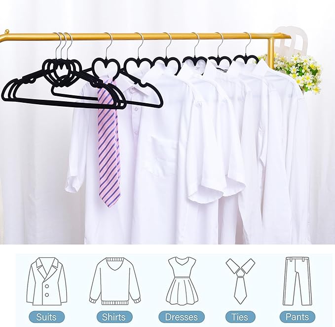 Black Velvet Hangers 50 Pack, 16" Non Slip Adult Hangers, Slim Clothes Hanger with 360 Degree Swivel Hook - Durable & Cute