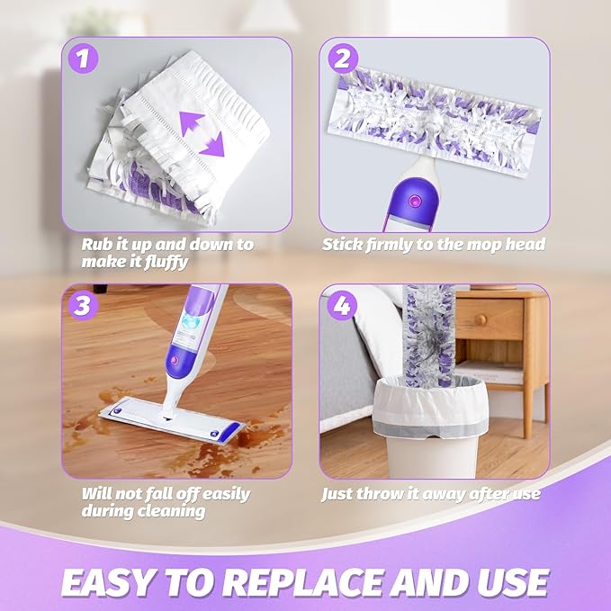 Disposable Power Mop Pads Refills for Swiffer PowerMop，Multi-Surface Mopping Pad Refills for Floor Cleaning (White & Purple, 5 Pack)