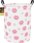 HUNRUNG Laundry Hamper,Large Canvas Fabric Lightweight Storage Basket Toy Organizer Dirty Clothes Collapsible Waterproof for College Dorms（Round-Pink Paw）