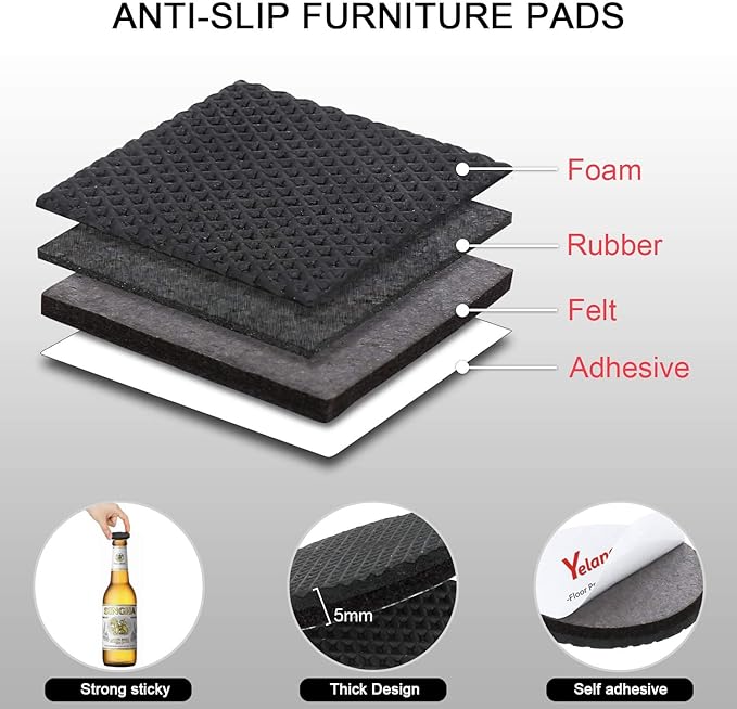 Yelanon Non Slip Furniture Pads -16pcs 2" Grippers Hardwood Floors Non Skid for Furniture Legs,Self Adhesive Rubber Furniture Feet， Anti Slide Furniture Floors Protectors for Keep Couch Stoppers
