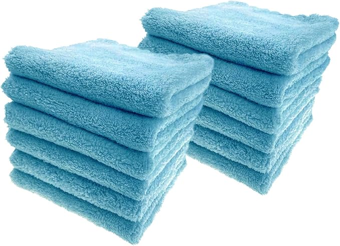 Ultra Soft Edgeless Microfiber Cleaning Towel Pack of 12, All-Purpose Multipurpose Plush 12' x 12' Cleaning Towels, Super Absorbent (Blue)