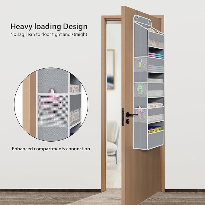Univivi Hanging Storage Organizer Nursery Closet Cabinet Baby Storage with 5 Large Compartments 6 Side Pockets for Cosmetics, Toys and Sundries (Grey)