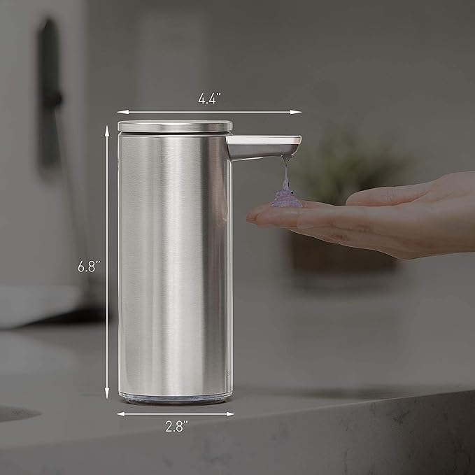 simplehuman 9 oz. Touch-Free Rechargeable Sensor Liquid Soap Pump Dispenser, Brushed Stainless Steel