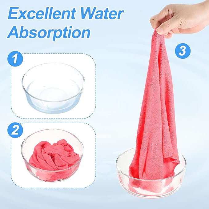 HARFINGTON 4 Pack Microfiber Cleaning Cloth, 12" x 12" Multi-Functional Cleaning Towels Reusable Absorbent Rags with Hook for Car Wash Kitchen Household Window Clean, Rose Red
