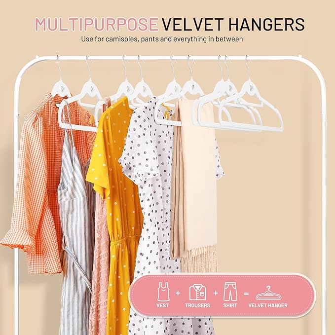 Velvet Stackable Hangers 30 Pack, STOPKLAS White Clothes Hangers Non Slip Felt Hangers with 360° Swivel Hook, Thin Hanger Space Saving, Heavy Duty Closet Hanger for Clothes, Coats, Suits, Dress, Pants