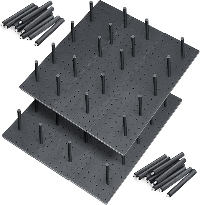 Kigley 6 Pcs Wood Pegboard Drawer Organizer with 48 Pegs Wood Peg Board System Peg Drawer Organizers for Kitchen Dishes Plate Pegboard Food Containers(20.98x5.91,Dark Gray)