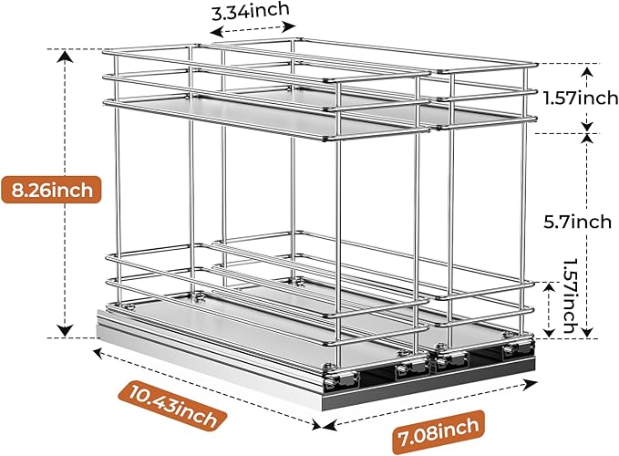 Pull Out Spice Rack Organizer for Cabinet, Slide Out Spice Racks, Easy to Install, 7.08" Wx10.43 Dx8.26 H, 2 Drawers 2 Tiers(Silver)
