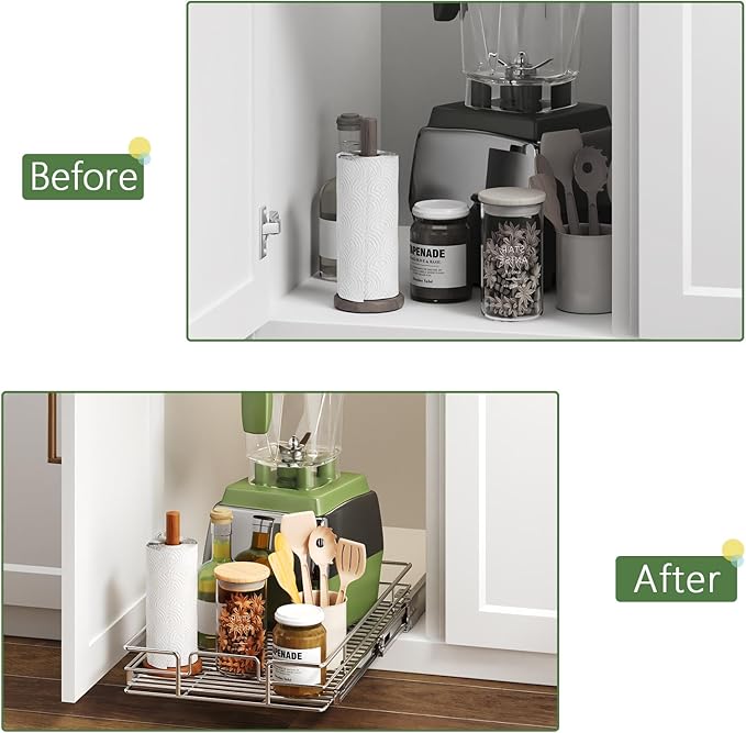 MODCART Pull Out Cabinet Organizer 13½" W x 18" D, Heavy Duty Cabinet Pull Out Shelves, Slide Out Drawers Organization for Kitchen Cabinets Bathroom