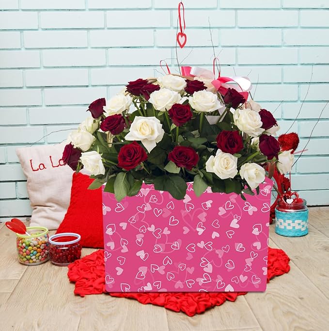 Rectangular Pink Heart Storage Basket,Gift Basket Empty,Heart Print Storage Basket with Handles,Books Box,Room Decor(Pink Hearts)