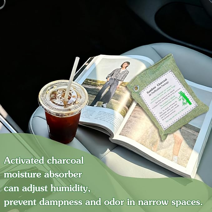 Bamboo Charcoal Air Purifying Bag, Activated Charcoal Odor Absorber Moisture Absorber Car Fresheners Odor Eliminator for Home Car Closet Refrigerator Shoe Smell Remover Gym Bag Deodorizer, Green
