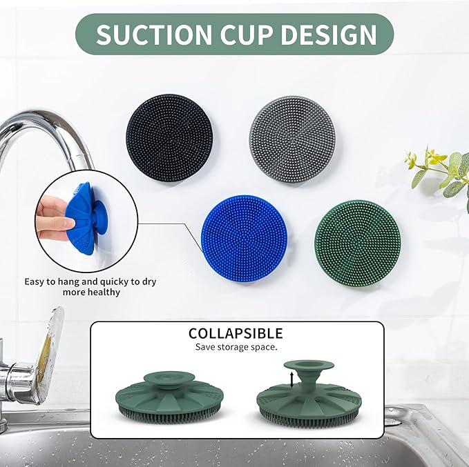 Silicone Sponge, BEAUTAIL Non-Scratch Scrub Sponges for Washing Dishes, Kitchen Fruit Vegetable Cleaning Brush, Long Lasting and Reusable Dishwashing Scrubber, Suction Up for Hang, 1 Pack, Olive Green