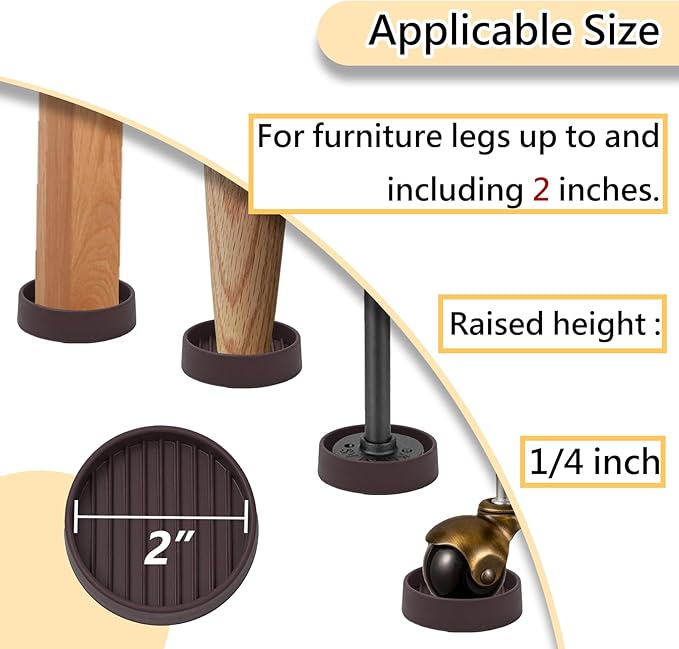 2x2 Round Rubber Furniture Caster Cups, Anti-Sliding Furniture Pads Bed Stopper Floor Protectors with Grip - Protect Any Flooring