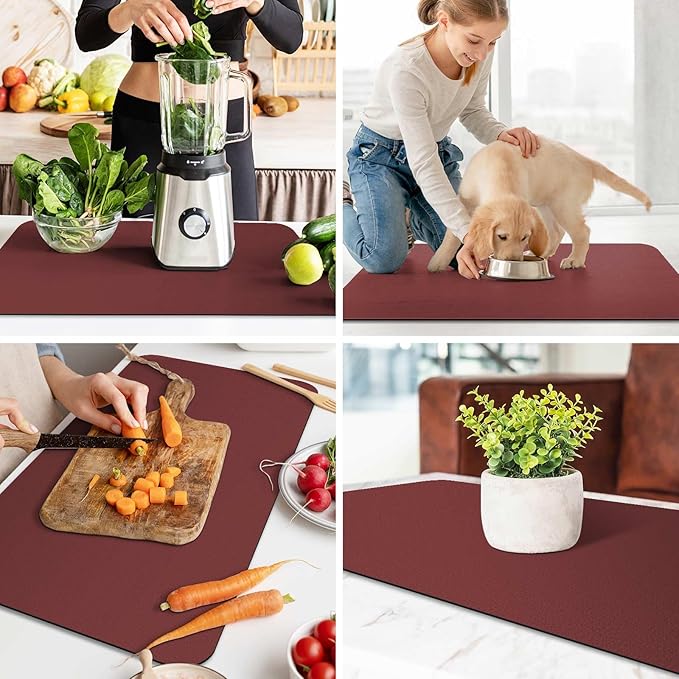 WISELIFE Dish Drying Mat Super Absorbent Drying Mat Large Dish Drying Mats for Kitchen Counter Easy Clean Dish Mat Kitchen Drying Mat18"x 32" Classic Red