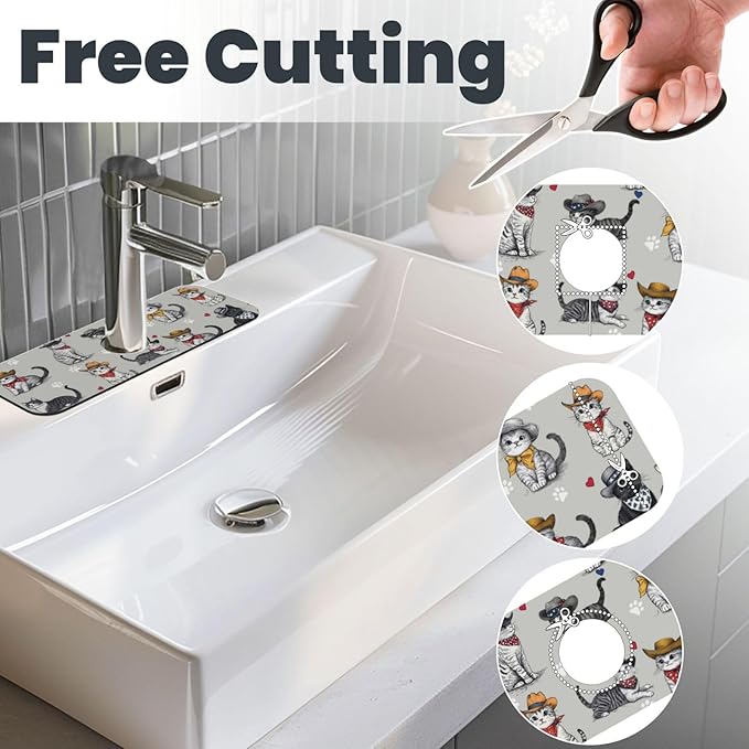 Faucet Draining Mat For Kitchen Sink, Pet Lover Cat Diatom Mud Absorbent Drain Pad For Bathroom Kitchen Sink Splash Guard Drying Mat