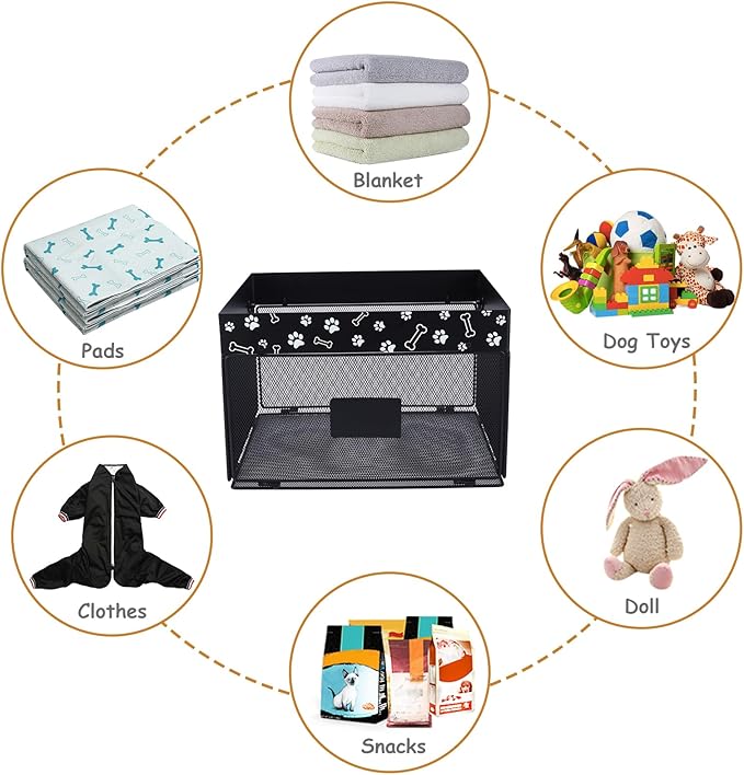 Geyecete dog toy bin chew proof metal dog toy box pet toy basket large Toy organizer Pet Wire mesh folding Dog Toy Organizer for personalized basket