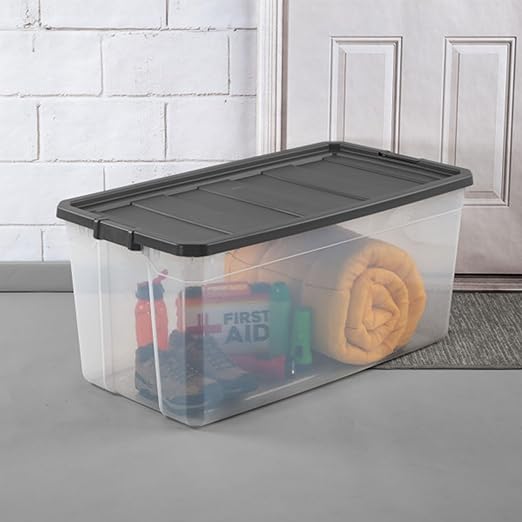 Sterilite 12-Pack Modular Stacker Box, Durable Clear Plastic Storage Bins with Latching Lids, 200 Quart - Stackable Organizing Container Boxes for Closet, Bathroom, and Office