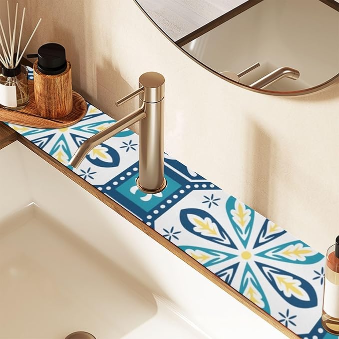 Kitchen Sink Splash Guard 1 PC 14.7 Inch Sink Faucet Mat Splash Guard for Bathroom Countertop Water Absorbent Foldable Cuttable Soft Washable Totem