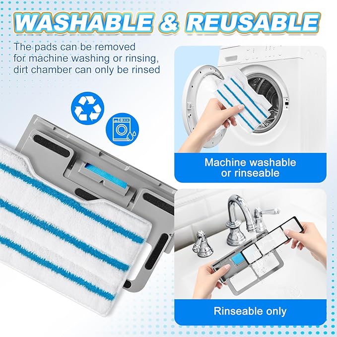 KEEPOW Reusable Replacement Pads Compatible with Shark VACMOP VM252 VM200 VM401 VM180 VM252GN VC205 VM250 VM200P12, Compatible with VACMOP Pads Refills for Hard Floor Cleaning, Blue&White, 4+2+1 Pack