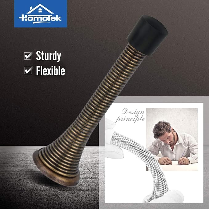 HOMOTEK 12 Pack Spring Door Stopper with Rubber Bumper 3-1/8" Flexible Spring Heavy Duty Wall Door Stop Low Mounted Door Bumper for Home (Antique Brass)