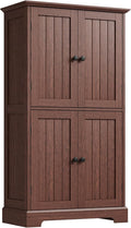 ChooChoo Bathroom Floor Cabinet, Farmhouse Bathroom Storage Cabinet with 4 Doors and Adjustable Shelves, Pantry Cabinet for Living Room, Kitchen, Walnut