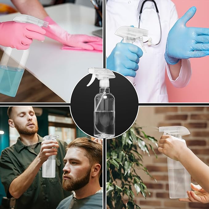DIYSELF 2 Pack Spray Bottles for Cleaning 16.9 oz/500 ml Water Empty Spray Bottle Heavy Duty Plastic Clear Squirt Mist Spray Bottle with Nozzle for Hair Plants Pets Alcohol Sprayer Weighing Bottles