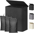 Lifewit Triple Laundry Hamper with Lid and Removable Laundry Bags, Large Collapsible 3 Dividers Dirty Clothes Basket with Handles for Bedroom, Laundry Room, Closet, Bathroom, College, 160L Dark Gray