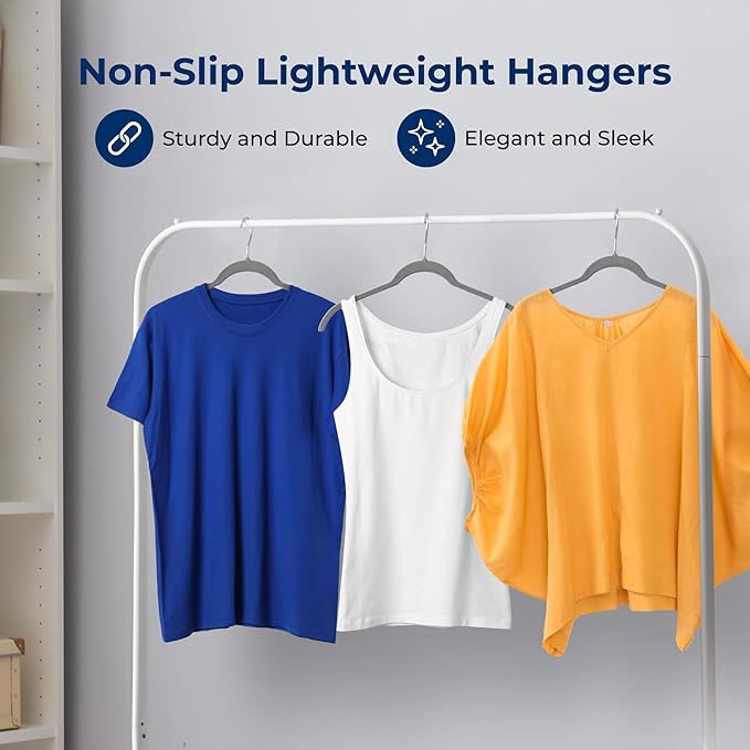 SereneLife 100 Pack Shirt Hangers, Heavy Duty Non-Slip Velvet Hangers with 360° Swivel Hooks, Slim Space-Saving Design for Tops, Jackets, Blouses, & Strappy Dresses (Gray)