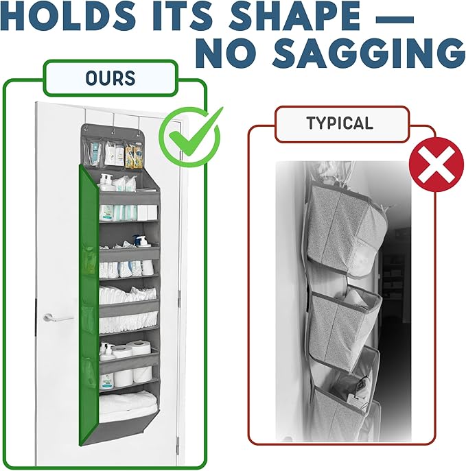 Over The Door Organizer Hanging with 5 Large & 6 Side Pockets 5 Tier Behind Door Storage 50 lbs for Closet, Nursery, Bathroom Door Organizer, 1 Pack, Grey